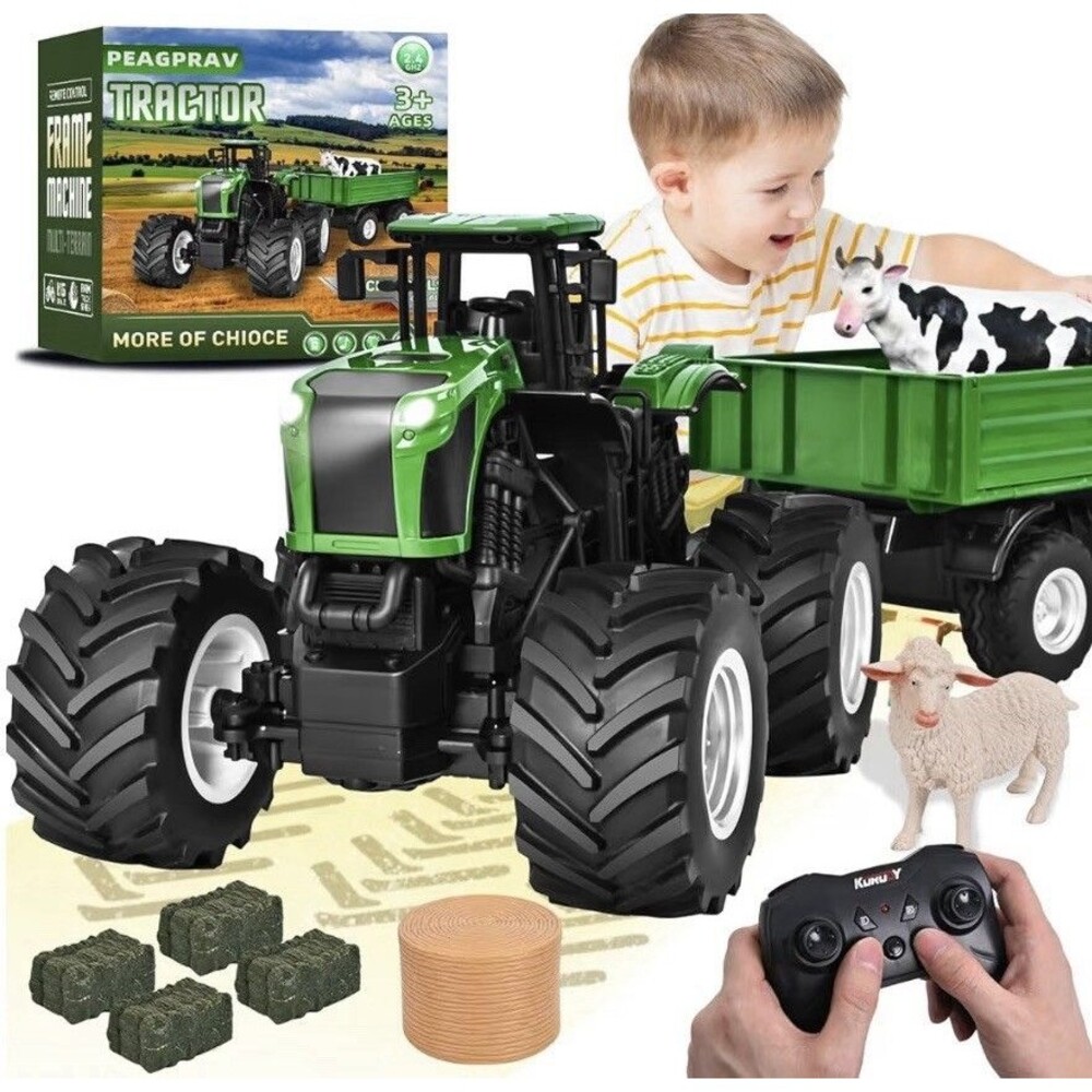 RC Tractor Set with Front Loader & Dump Trailer - Perfect Gift for Kids